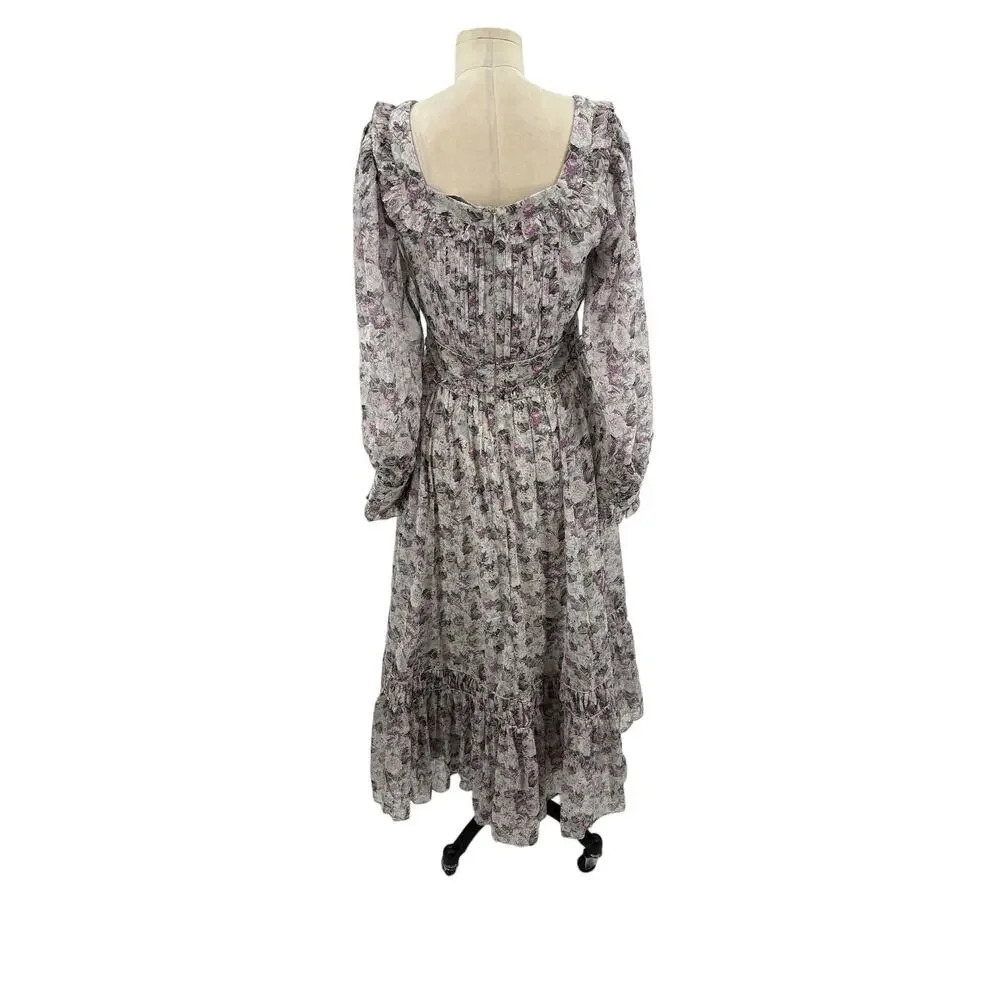Ivy City Co Long Sleeve Gray Purple Floral Maxi Dress Size Small - Picture 8 of 14